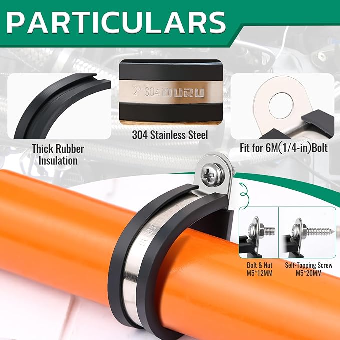 OURU 150PCS Cable Clamps with Screws Assortment Kit 304 Stainless Steel Rubber Coated Cushioned Insulated Wire Pipe Clamps 11 Sizes—3/16" 1/4" 5/16" 3/8" 1/2" 5/8" 3/4" 1" 1-1/4" 1-1/2" 1-3/4"