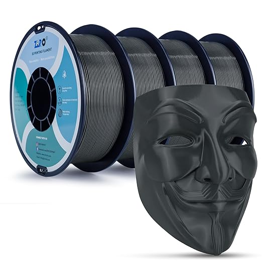 ZIRO 3D Printer Filament 4KG, PLA Filament 1.75mm 4 Pack x 1kg, Dimensional Accuracy +/- 0.03mm, Fits Most FDM 3D Printers, 2.2lbs x 4 Spool, Dark Gray