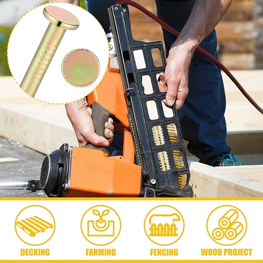 Pasimy 1000 Per Box 2-1/2 x 0.120 Inch Framing Nails 21 EG Degree Smooth Shank Plastic Collated Galvanized Full Round Head Framing Nails