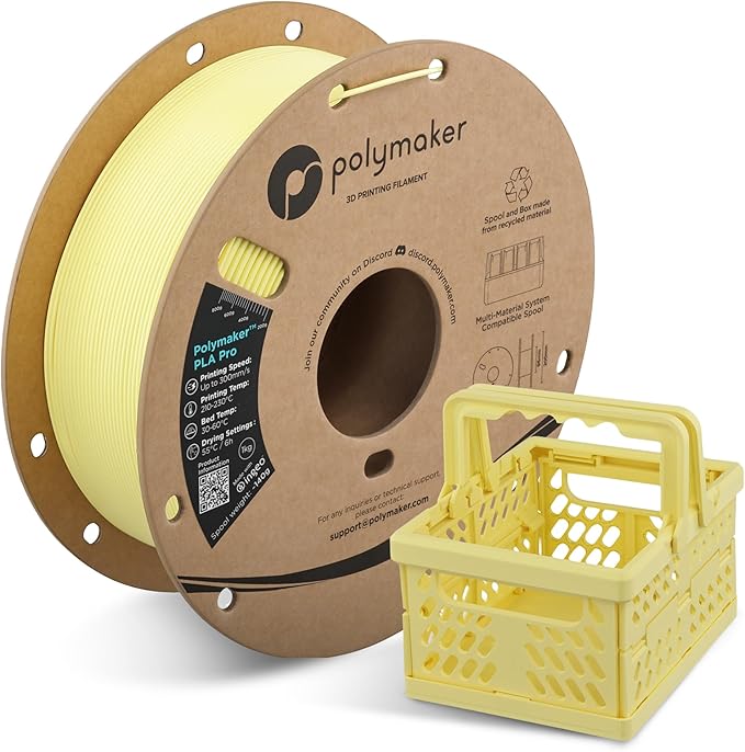 Polymaker PLA Pro 3D Printing Filament Light Yellow 1.75mm 1KG, High-Impact Tough PLA, Fast Printing up to 300mm/s, High Speed New Formula, Easy to Print on Most FDM Printers, No Enclosure Required