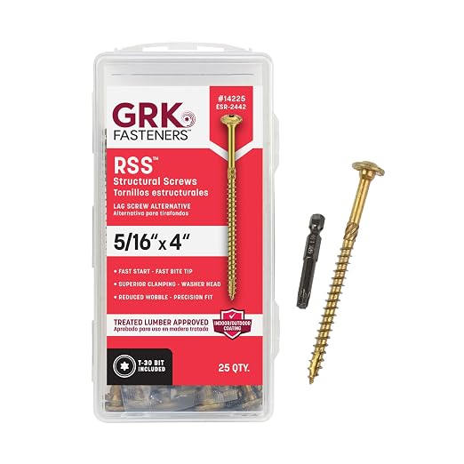 GRK Fasteners RSS™ 5/16 x 4 Inch, Rugged Structural Screws, 25 PCS, Rust Resistant Climatek™ Coating, Interior and Exterior Use, Heavy-Duty Framing & Decking Screws, Fast Bite Tip with Star Drive