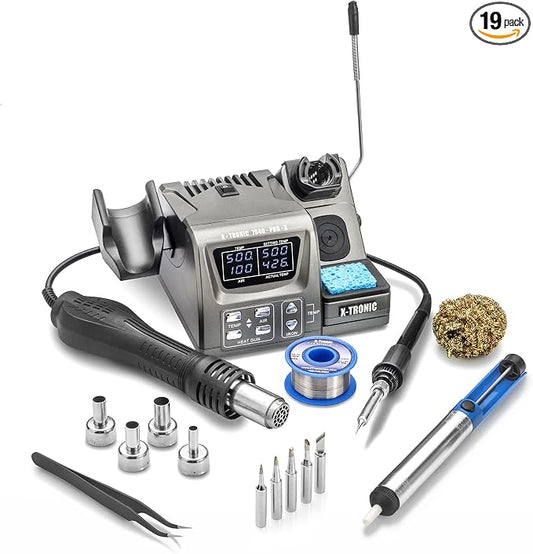 X-Tronic 7040-PRO-X • 775 Watt • Small Footprint Hot Air Rework & Soldering Iron Station • Digital Temp Controls, C/F Conversion, Calibration Func, 0-30 Min Sleep, Auto Cool Down, Mute/Unmute Sound