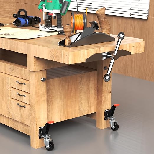 SPACEKEEPER Workbench Casters kit 720 Lbs Retractable Casters Heavy Duty Bench Caster Wheels Side Mounted Retractable Workbench Wheels Designed for Workbenches Machinery & Tables, 4 Pack