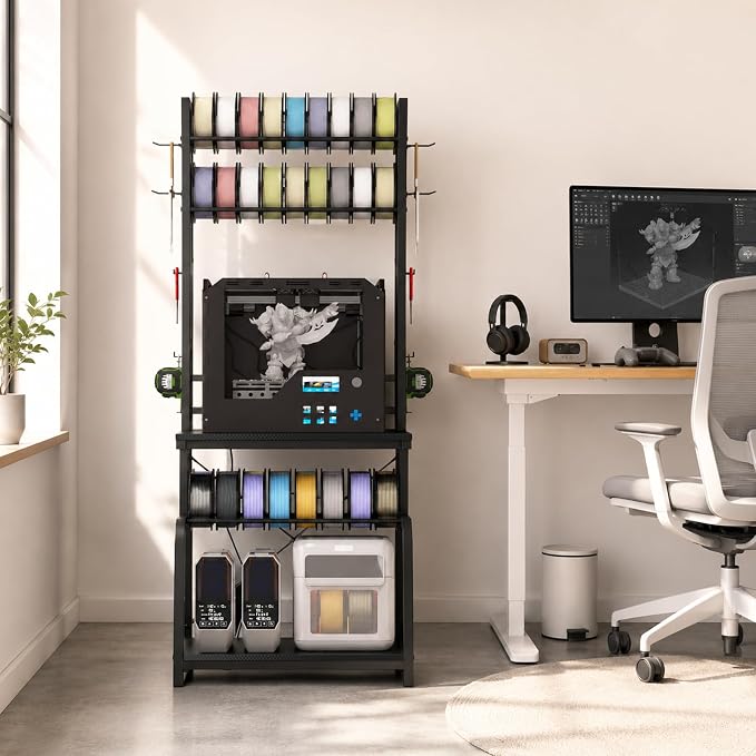 3D Printer Stand with Filament Storage,3D Printer Table with Power Outlets,Sturdy Double-Layer 3D Printer Workstation,for Workshop,Studio,Home Office and 3D Printing Enthusiasts,Carbon Fiber