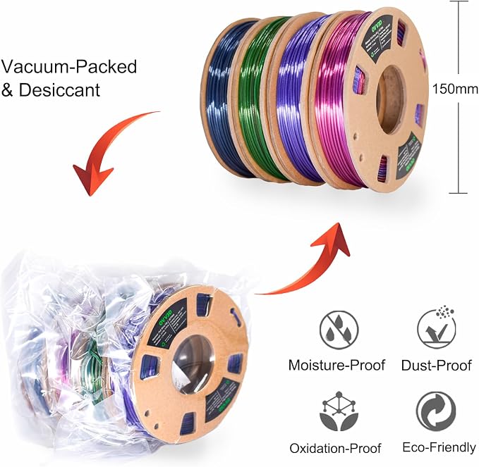 OVV3D Rainbow PLA Filament Bundle 3D Printer Filament, Silk PLA Filament 1.75mm, Silk Black Purple Green Blue and Red Purple Blue 3D Printing Filament, 200g X 4 Spools
