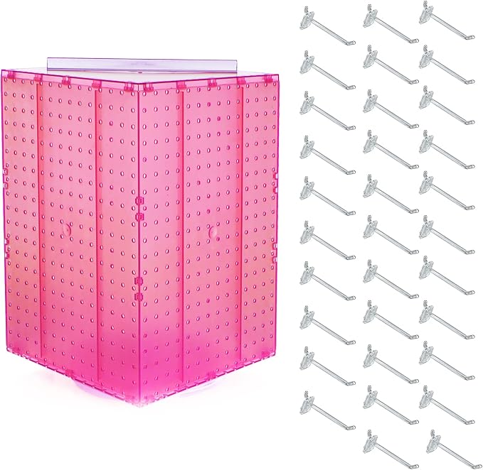 Azar Displays 701414-PNK-4C32 Rotating Countertop Display Kit with Peg Hooks Included, 14 Inches Wide x 14 Inches Deep x 20 Inches High, Pegboard Spinner Organizer, Pink