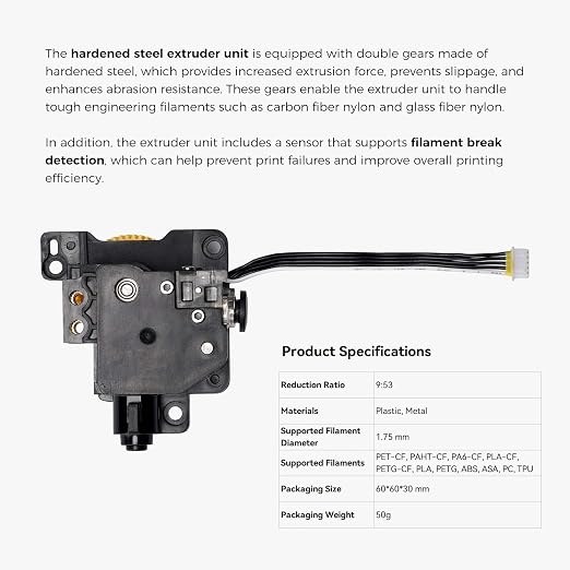 ENOMAKER Bamboo Lab X1 Extruder Unit for X1, X1C, X1 Carbon 3D Printer, Hardened Steel Dual Gear,Complete Toolhead Extruder Assembly Replacement Parts,High Extrusion Force,Anti-Slip for Tough Filament