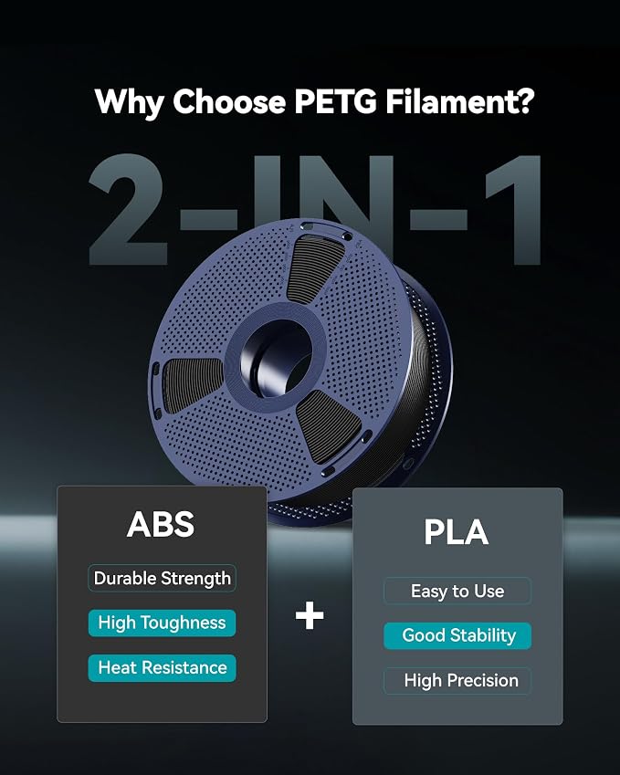 SUNLU PETG Filament 3KG, Large Spool High Strength PETG 3D Printer Filament 1.75mm, Dimensional Accuracy +/- 0.02mm, 3KG Spool(6.6lbs), Black