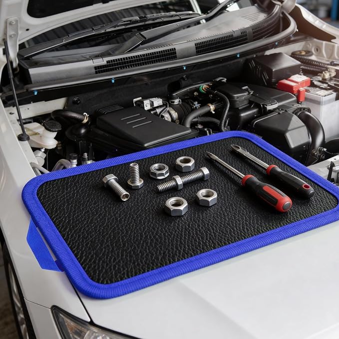 Flexible Magnetic Tool Mat with handles, 12.8" x9.5" Non-Slip Magnetic Tool Organizer & &Telescoping Magnetic Tool, Magnetic Tool Mat for Mechanics, Garage, Workshop & Auto Repair(Blue)