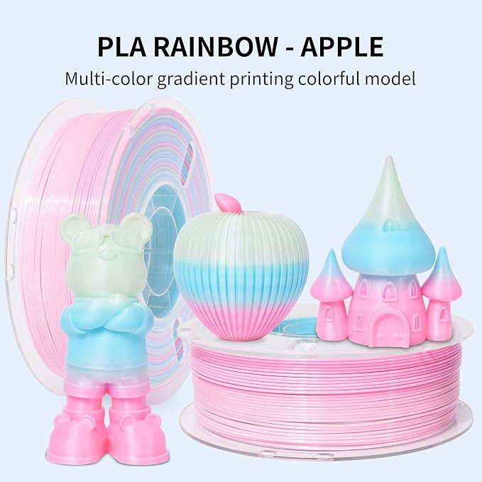 RAMBERY PLA Rainbow 3D Printer Filament Fast Color Change, PLA Filament Vacuum Packaging, 1.75mm 1kg(2.2lb), PLA Rainbow Apple Color