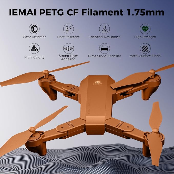 IEMAI Carbon Fiber PETG Filament 1.75mm Matte Orange 1KG, PETG-CF 3D Printer Filament with Dimensional Stability & Low Warpage, High Stiffness, Heat Resistant, Easy Print