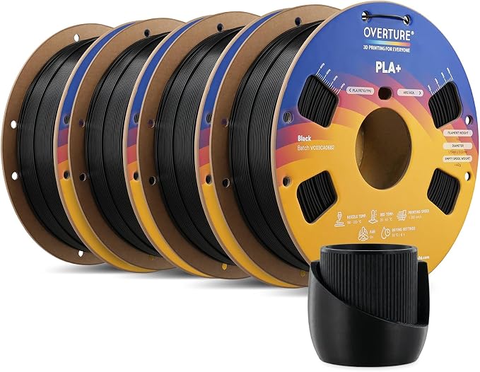 OVERTURE 4KG Bundle High Speed PLA+ 3D Printer Filament 1.75mm, Upgraded Rapid PLA 2.0 with Enhanced Toughness & Stability, 4 Pack 1kg Spool (2.2lbs) Fit Most FDM 3D Printers (Black*4)