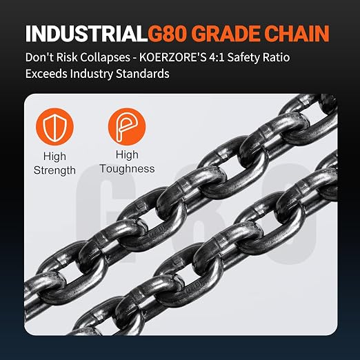 2 Ton Hand Chain Hoist 4400 Lbs Capacity 20ft Lift Manual Come Along Winch with G80 Steel Chain & Dual Hooks for Engine Lift, Warehouses, Automotive, Machinery