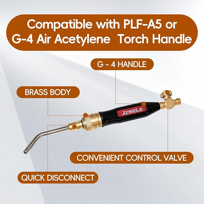 A3 A5 A8 Air Acetylene Torch Tip Kit, 3/16" 1/4" 5/16" Tip Size for PLF-A5/G-4 Handles, Air Acetylene Tip with Flint Striker, Light/Medium Duty Air Acetylene Swirl Quick Connector Flame Tip