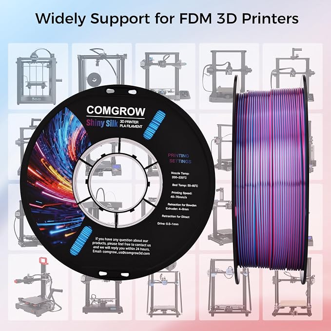 Comgrow Silk PLA 3D Printer Filament, Dual Color 2 in 1 Blue and Rose Red, 3D Printing PLA Filament 1.75mm, Dimensional Accuracy +/- 0.02 mm, 1KG Spool, Coextrusion Shiny Silk 3D Filament