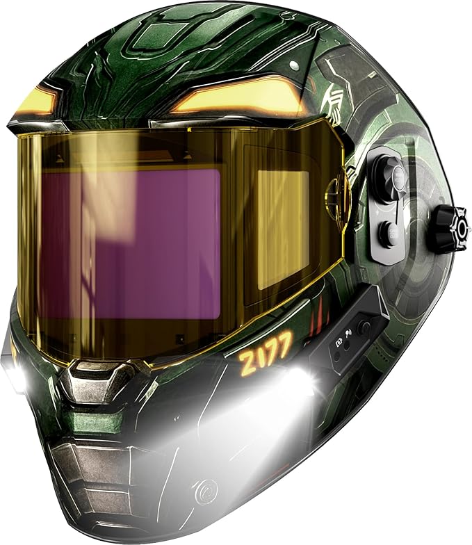 ANDELI Welding Helmet with 2 LED Light PRO，Digital Filter with Internal Display,7.2"x3.2" Panoramic View Auto Darkening，Type-C Fast Charging,True Color for Weld Cut Grind（1000mAh+）