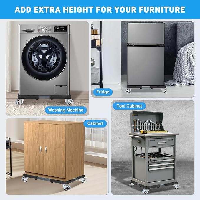 Nefish Upgraded Washing Machine Dolly with Wheels Heavy Duty 21-28 Inch Stainless Steel Appliance Roller 1000 Lbs Furniture Cart with Wheel Flat Dollies for Washer and Dyer, Fridge, Cabinet, Boxes