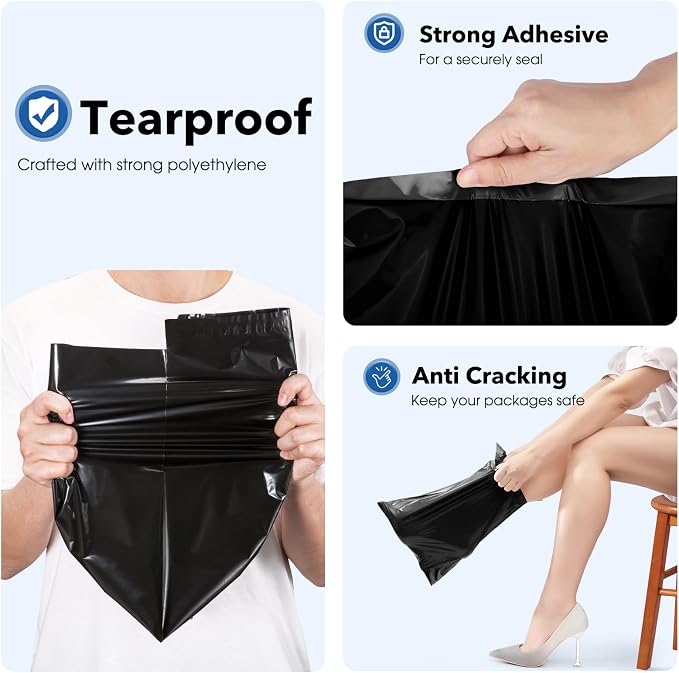 Fuxury 1200pcs 10 x13 inch Poly Mailers,Waterproof Shipping Bags for Clothing,Strong Adhesive Shipping Envelopes for Small Business,Self Seal Mailing Bags Poly Mailer Bags Black