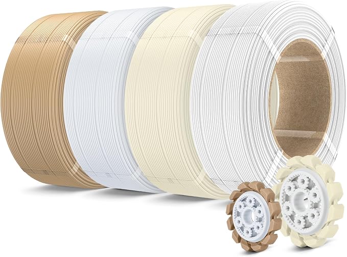 SUNLU PLA+2.0 3D Printer Filament Refill 1.75mm, 4 Packs, 4KG | Stronger PLA+ Filament, No Spool Refill, Compatible with Bambu Lab 3D Printers, White+Bone White+Ceramic+Oak