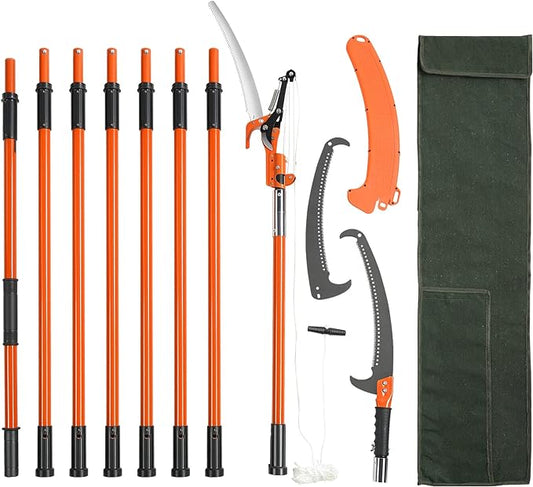VEVOR Manual Pole Saw, 7.3-27 ft Extendable Tree Pruner, Sharp Steel Blade and Scissors High Branches Trimming, Branch Trimmer with Lightweight 8 Fiberglass Handles, for Pruning Palms and Shrubs