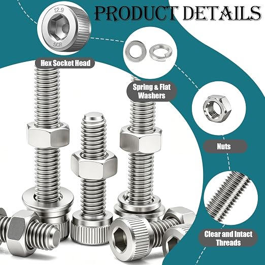 mxuteuk 801PCS M2.5 Screws Assortment Set,M2.5 x 4/6/8/10/12/16/20/25mm M2.5bolts，304 Stainless Steel Hex Socket Head Bolts Nuts Washers Set Suitable for 3D Printer,DIY