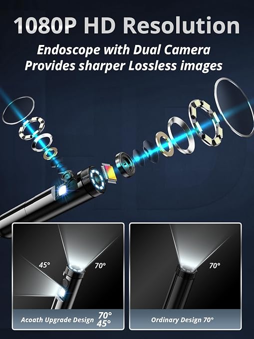 Acoath Borescope, Endoscope Camera with Light, Dual-Lens 1080P Industrial Inspection Camera, 5" IPS Screen, 32GB Card, IP67 Waterproof Sewer Tools - 9.8FT