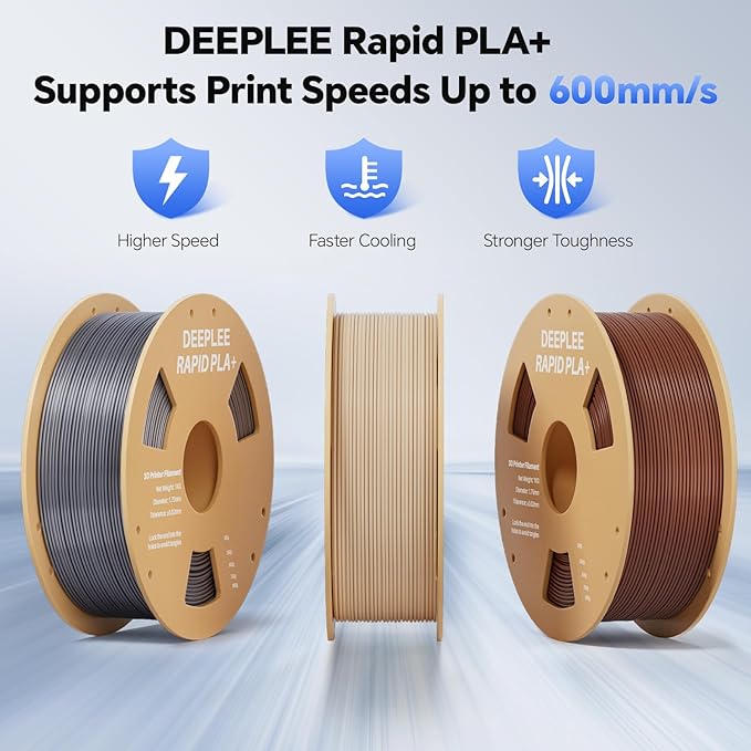 Rapid PLA Plus Filament 1.75mm, High Speed 3D Printer Filament Up to 600mm/s, PLA+ Filament Dimensional Accuracy +/- 0.02 mm Fits Most FDM 3D Printer, Cardboard Spool Black 1kg