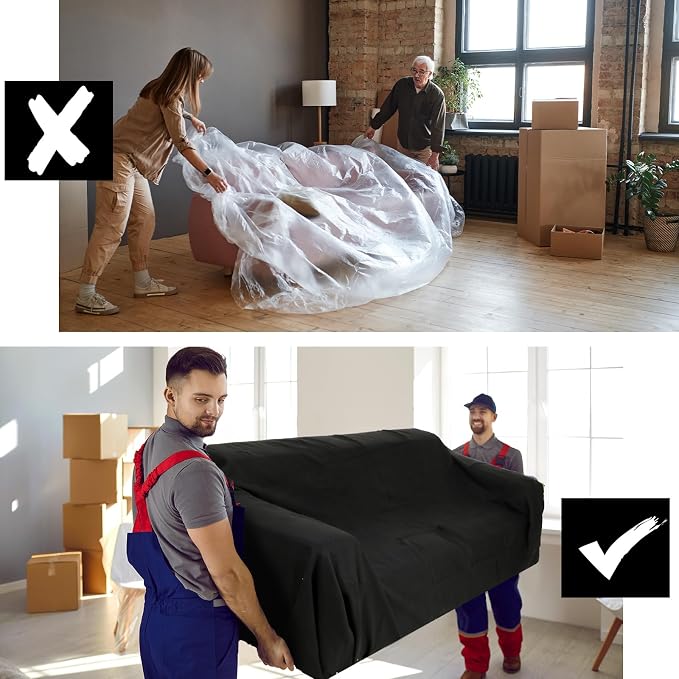 Fanfanwin 8 Pcs 80" x 144" Extra Large Moving Blankets Heavy Duty Packing Blankets Textile Shipping Furniture Pads Furniture Covers Essentials for Protecting Wrapping Moving Supplies, Black