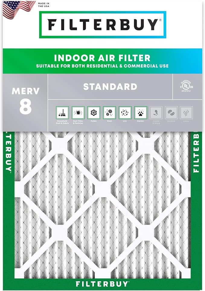 Filterbuy 21x23.5x1 Air Filter MERV 8 Essential Dust & Allergy Defense (1-Pack), Electrostatic Pleated HVAC AC Furnace Filters Replacement, Made in USA (Actual Size: 21.00 x 23.50 x 0.75)