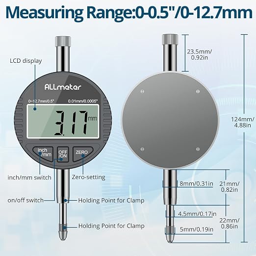 Digital Bore Gauge 50-160mm 2-6" |Internal Diameter Measuring Tool 0.01mm High-Precision Self-Centering|12 Probes, 6" Measuring Depth| for Engine Cylinders & Hydraulic Systems