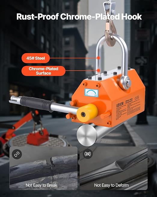 VEVOR Magnetic Lid Lifter Dolly, 1320 lbs Pulling Capacity, Steel Dolly with Heavy Duty Magnet Lift and 2 Wheels, Adjustable Handle, N42 Neodymium, Foldable and Portable, for Lifting Manhole Covers