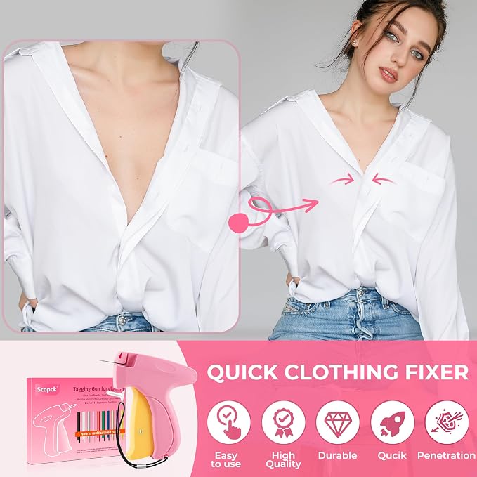 Stitch Gun for Clothes - Handheld Stitch Gun Quick Clothing Fixer - Tagging Gun - Includes 6 Needle, 1000 Black Fasteners & 1003 White Fasteners