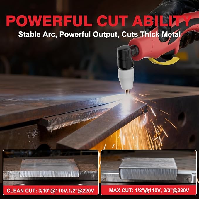 Plasma Cutter 55A, 110V/220V Plasma Cutter Machine with Large LED Display, Contact Arc Start, IGBT Inverter, 1/2” Clean Cut, 2T/4T, Portable Plasma Cutting Equipment for DIY & Workshop