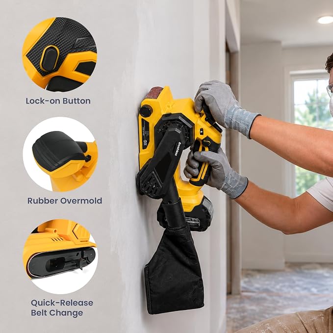 Brushless Cordless Belt Sander Compatible with Dewalt 20V Battery(Tool Only), 3x18in Power Sander, 6-Speed, 1247 SFPM, Lock-on Button, Dust Bag & Vacuum Adapter for Woodworking