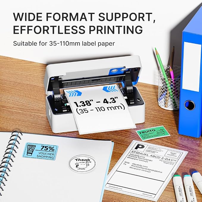 Bluetooth Thermal Shipping Label Printer, 4x6 Portable Direct Thermal Printer, Compatible with iPhone, Android, Windows and Mac, Widely Used for USPS UPS Amazon Shopify Etsy, White