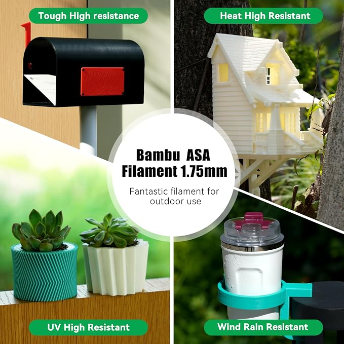 Bamboo Original 1.75MM ASA Filament UV Resistance and Highly Durable with Spool with RFID for Bambu Lab X1,P1 P2S,H2D AMS 1KG +/- 0.03mm (White 45100)