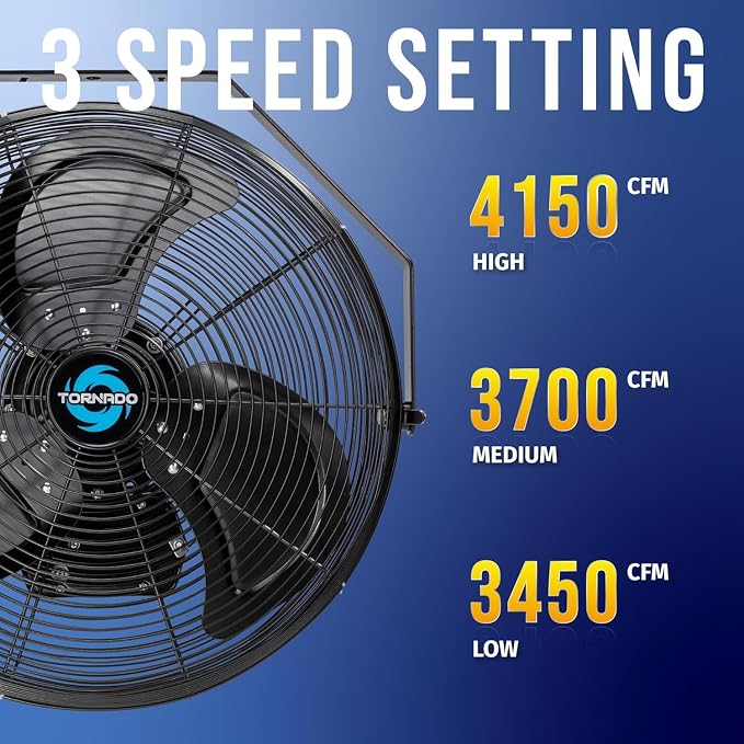 Tornado 2 Pack 20 Inch Outdoor Rated IPX4 Water-Resistant High Velocity Fan Industrial Workstation Wall Mount Fan For Commercial, Industrial, Greenhouse Use 3 Speed 4750 CFM UL Safety Listed