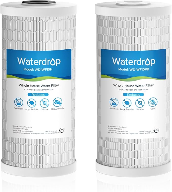 Waterdrop WF10PBH Whole House Water Filter, Compatible with WHF21-PBH, GE® FXHTC, GXWH40L, iSpring, Culligan® RFC-BBSA, Whirlpool®, Any 10" x 4.5" System, Reduces Heavy Metals