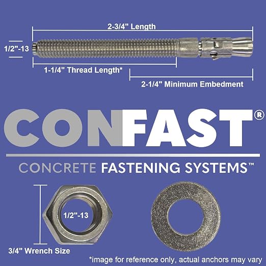 CONFAST 1/2" x 2-3/4" Wedge Anchor Zinc Plated (Box of 25)