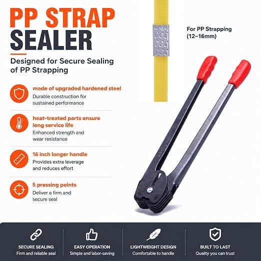 All-in-One Banding Strapping Kit with Poly Strapping Tensioner, 300ft Black PP Band, 100 Metal Seals, and Sealer Tools
