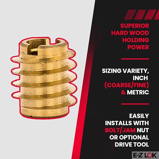 E-Z LOK Knife Threaded Insert for Hard-Wood, Brass Thread Inserts, M3-0.5 Internal Threads, 0.375" Length Pack of 10
