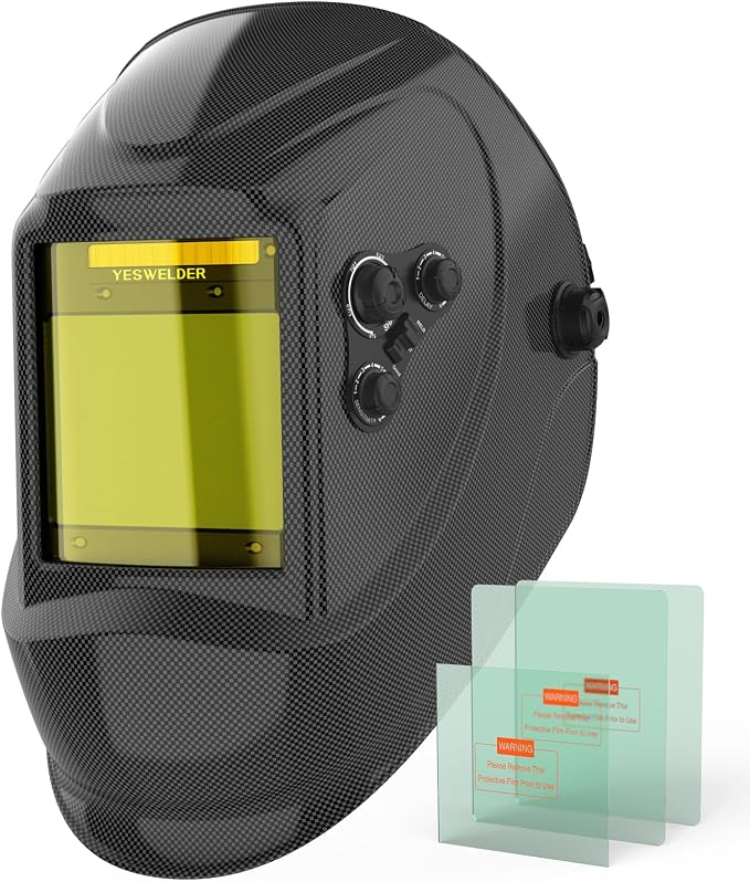 YESWELDER Stick Welder 125Amp Large LED Display Digital 110V ARC Welder & Large Viewing Screen 3.93"X3.66" True Color Solar Power Auto Darkening Welding Helmet, 4 Arc Sensors Welder Mask