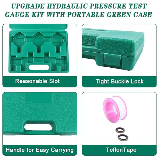 Hydraulic Pressure Test Kit, 3 Pressure Gauges 25Mpa/40Mpa/60Mpa 6 Test Couplings 3 Test Hoses 1 Storage Case Diagnosis Tester Gauge Set for Excavator Construction Machinery Upgraded Version