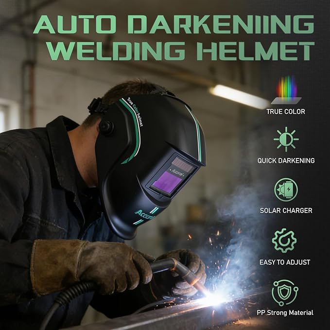 1/1/1/1 Large Viewing Auto Darkening Welding Helmet True Color Solar Powered Weld Hood Wide Shade 4/9-13 for TIG MIG Arc LYG 850BS