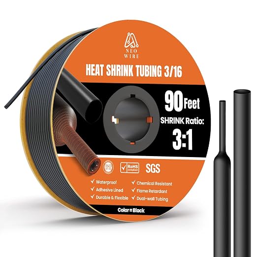 Heat Shrink Tubing 3/16" (4.8mm), 3:1 Ratio Shrink Tube Industrial and Marine Grade, Dual Wall Adhesive Lined Wire Shrink Wrap Tubing, 90 Feet Roll