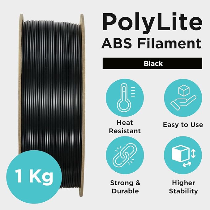 Polymaker ABS Filament 1.75mm Black 3D Printer Filament 1.75mm Heat Resistant 1kg - PolyLite ABS 3D Printing Filament 1.75mm, Strong & Durable, Dimensional Accuracy +/- 0.03mm