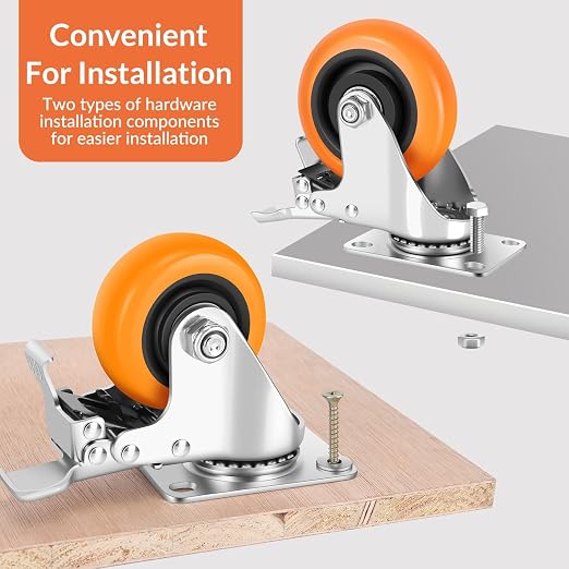 Caster Wheels, 5" Casters Set of 4 Heavy Duty - Dual Pedal Locking Casters with ON/Off Tabs (Easier to Operate), Swivel Plate Caster, No Marks Castor Wheels for Carts Furniture and Workbench
