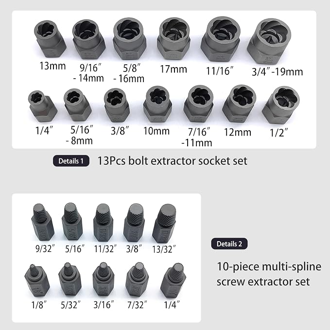 40PCS Bolt Screw Extractor Set, Easy Out Bolt Remover Adaptor Kit with Hex Adapter, Knockout Pin, Left Hand Cobalt Drill Bit, Bolt Extractor Removal Tool for Damaged, Studs, Rusted, Screw