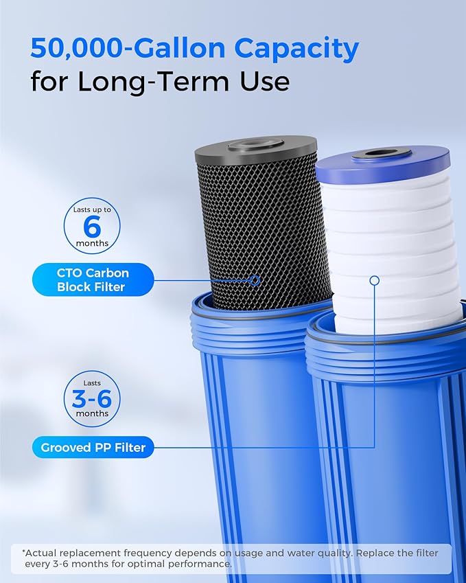 Waterdrop WF10BG Whole House Water Filter, Compatible with WHF21-BG, GE GXWH40L, FXHTC, Ispring, Culligan® RFC-BBSA, Whirlpool®, Any 10" x 4.5" System, Reduces Chlorine, Taste, Odor