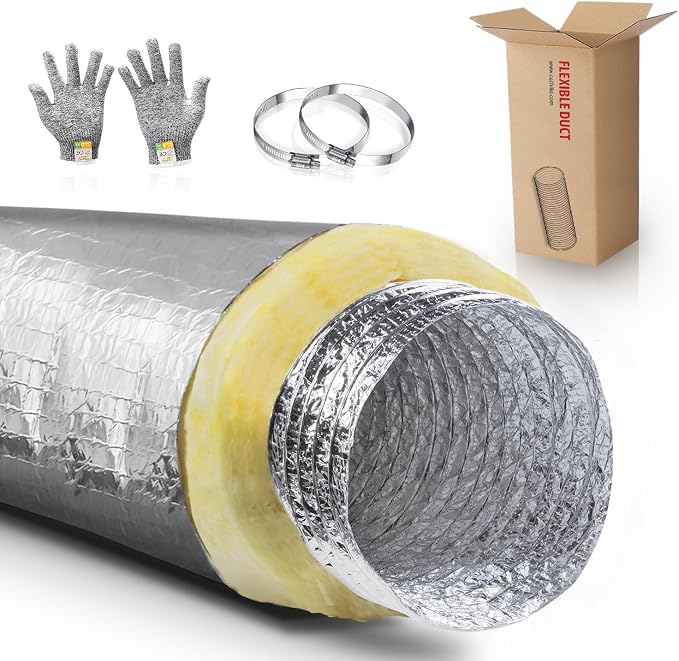 10 Inch Insulated Duct,10 inch Insulated Flexible Duct 25 Feet Long R-4.2,Insulation AC Flex Duct, for Heavy Duty HVAC & Exhaust Ductwork